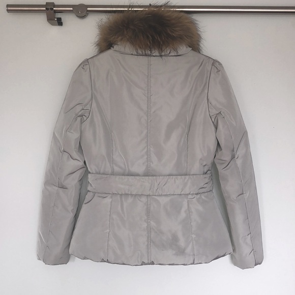 Down filled  winter jacket with belt and real fur collar , size small - Picture 2 of 5
